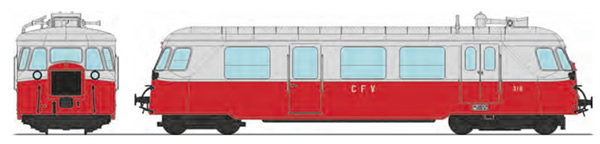 REE Modeles VM-004S - French Billard Railcar CFV N°316, 2 Lights, Red/Grey Era V-VI - DCC Sound
